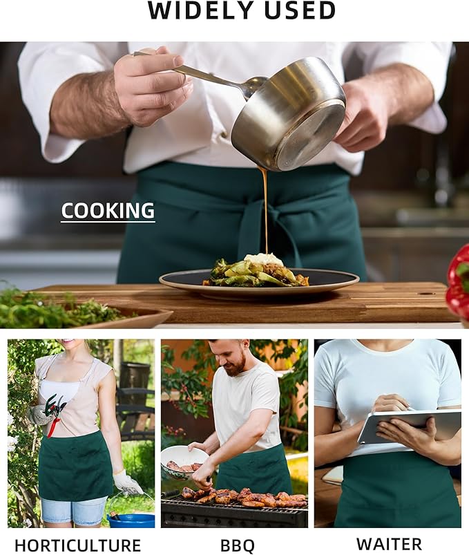 Argstar 2 Pack Server Apron with 4 Pockets, Waitress Waiter Waist Short Aprons(Available in 60/120 Pack)