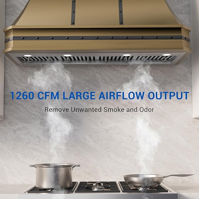 54-inch Range Hood Insert, CT Copper Tailor Built-In Vent Hood Ducted with 4-Speed Fan, 1260 CFM, LED Light, Dishwasher-safe Baffle Filter, in Stainless Steel