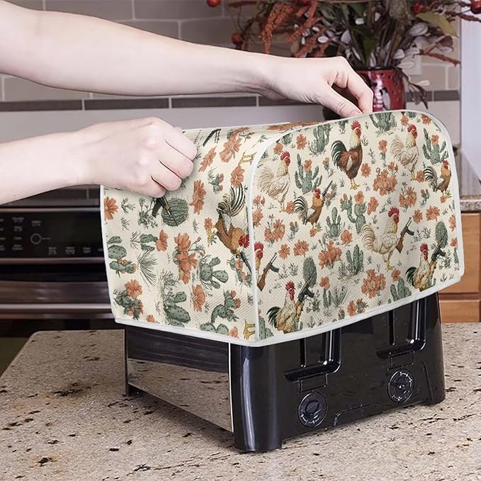 UNICEU Rooster Cactus Print Toaster Covers 4 Slice Anti-Scratch Cover Protection Dustproof Bakeware Protector with Top Hook