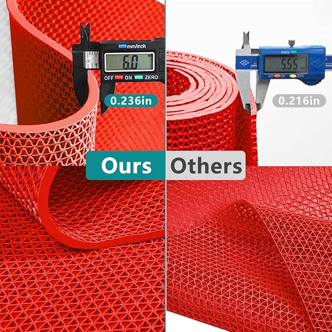 WochiTV Non Slip Drainage Mats PVC Pool Floor Mat 0.23'' Thick Outdoor Indoor Parking Space Mat for Bathroom Garage Basement Backyard Commercial Kitchen 3x16.6Ft Red