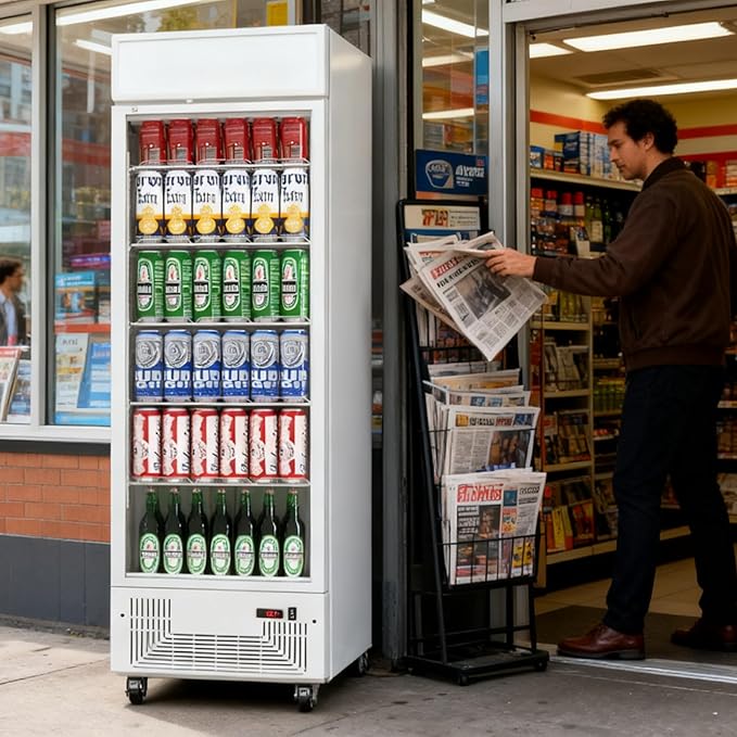 Commercial Display Refrigerator with Glass Door 12 Cu.ft Merchandiser Beverage Cooler Bar Black Drink Fridge for Convenience Stores, Supermarkets,Bars,Offices White