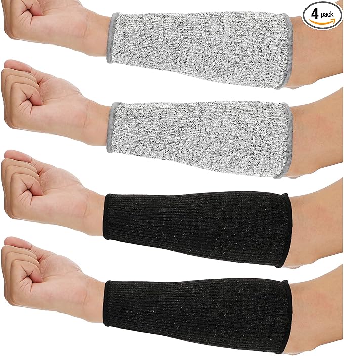 Neer 4 Pair Protective Arm Sleeves for Thin Skin Anti-Cut Burn Resistant Cover Forearm Sleeve for Cooking Construction (Black, Gray,7.9 Inch)
