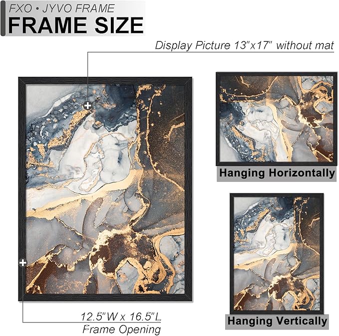 Engineered Wood 13x17 Picture Frame Set of 3, Black Frame for 13 x 17 Inch Picture Poster Photo, Light Weight 13 by 17 Frame with Wood-grain for Wall - 3 Pack/Black/13 x17