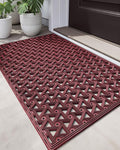 DEXI Front Door Mat Outside Entrance Rubber 19x30, Welcome Floor Doormat Heavy Duty Non Slip, Dirt Trapper Waterproof Exterior Entry Mats All Weather for Patio Entryway Drainage, Red
