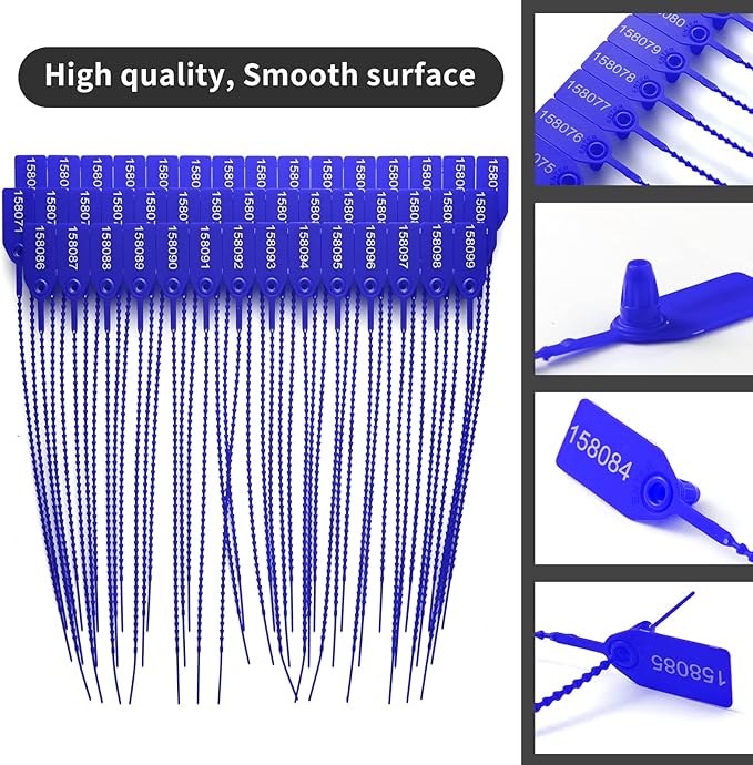 100 Plastic Tamper Seals Fire Extinguisher Tags Numbered Zip Ties Pull Tite Security Tags Disposable Self-Locking Safety Ties (Dark Blue)