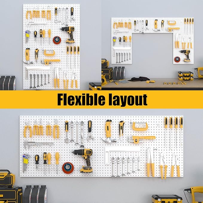 Peg Board, 8 Pack Metal Pegboard Panels with 50 Hooks, White Pegboards Wall Organizer, Peg Board for Walls Home, Garage Tool Storage, Office Organization, Craft Room,Christmas Gifts