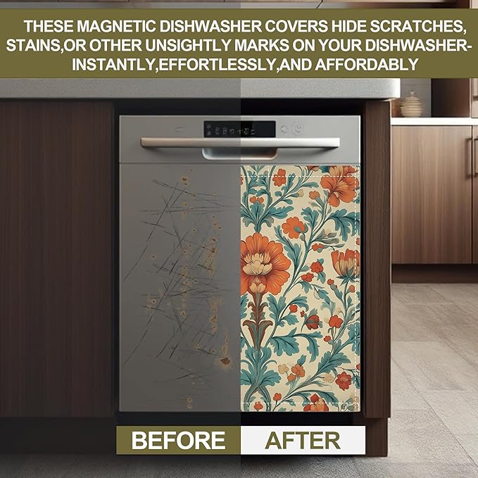 Magnetic Dishwasher Cover,Boho Ethnic Flower Reusable Dishwasher Magnetic Cover Decorative Door Covers Panel for Home Kitcen 23" x 26"
