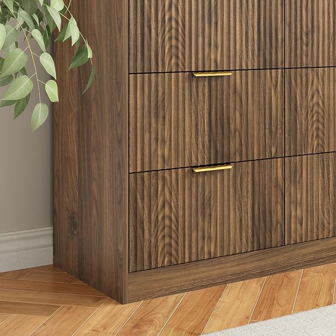 9 Drawer Dresser for Bedroom with Deep Drawers, 63" Wide Wood Dresser, Large Floor Chest of Drawers, Modern Long TV Stand, Mid Century Storage Cabinet Side Table, Natural