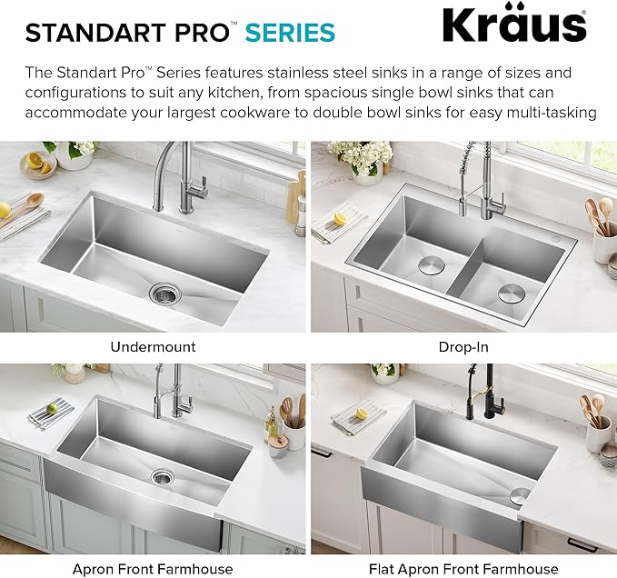 KRAUS Standart PRO 28-inch 16 Gauge Undermount Single Bowl Stainless Steel Kitchen Sink, KHU100-28