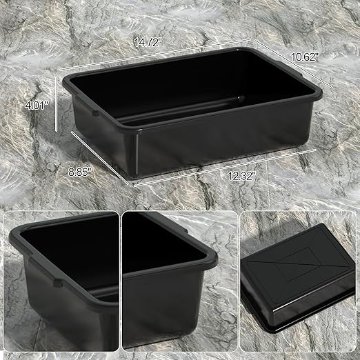 Sadstory 8 L Small Plastic Commercial Bus Tubs, Food Service Bus Tub Box, 5 Packs, Black