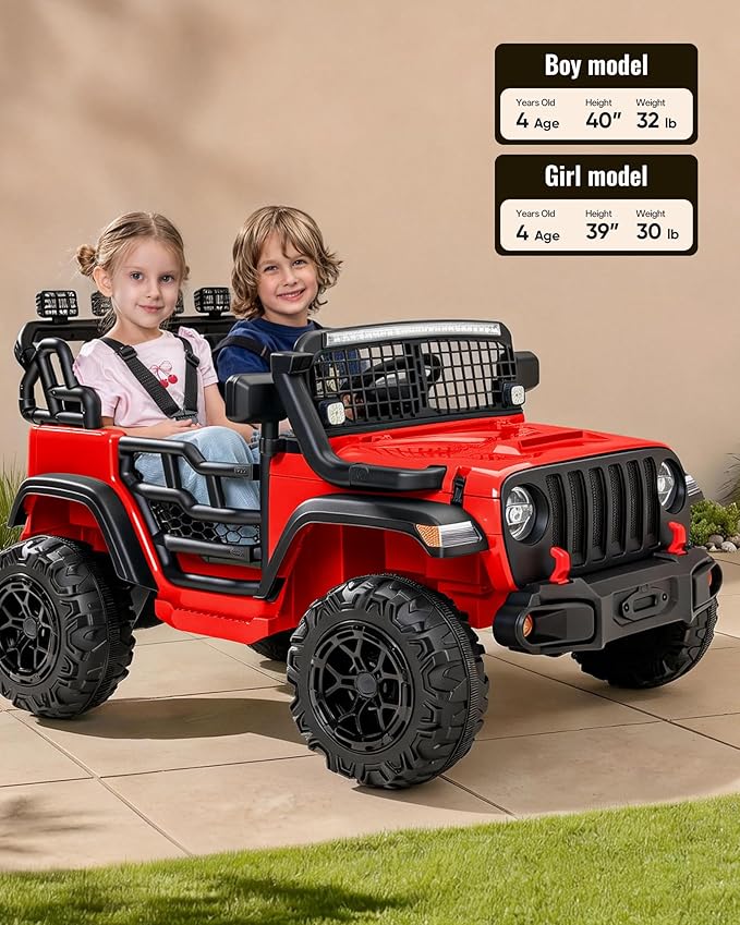 2 Seater Ride on Car Toy, 24V 4WD Electric Car for Kids 4-8 with Remote Control, 4x200W Motors, Capacity 110 lb - Red