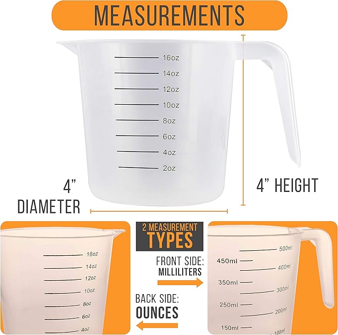 U.S. Kitchen Supply Plastic Measuring Cups with Handles - 16 oz (500 ml) Liquid Measuring Cup Set of 6 - Clear Microwave Safe Kitchen Cups - Measure in mL or Ounces, Measurement Cup for Cooking