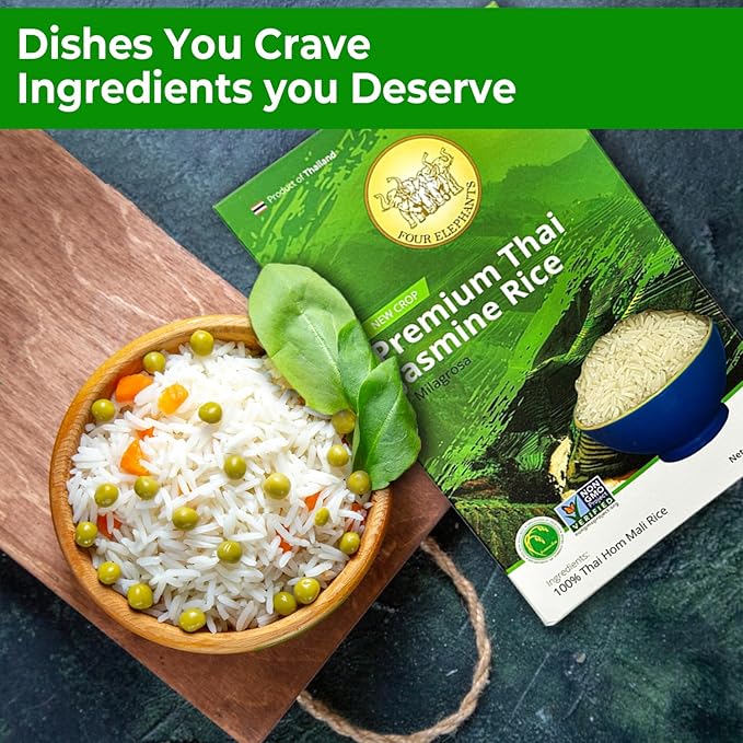 5 Pounds (LBS) Premium Thai Hom Mali Jasmine Rice | Endorsed By Pro Chefs | Four Elephants Brand | DIY Friendly Cooking Instructions Packaging