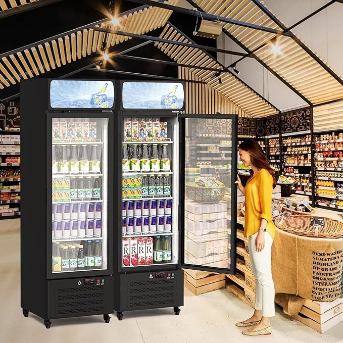 Commercial Display Refrigerator with Single Glass Door, 11.3 Cu.Ft Upright Beverage Cooler with Adjustable Shelves, Soft LED Lighting, Merchandiser Fridge for Home, Restaurant, and Garage, Black