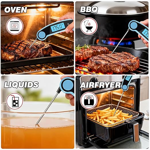 Meat Thermometer Digital Waterproof Instant Read Thermometer for Cooking ℃/℉ Convertible, Food Thermometer with Backlight, Cooking Thermometer for Kitchen Auto-Rotating Display Blue