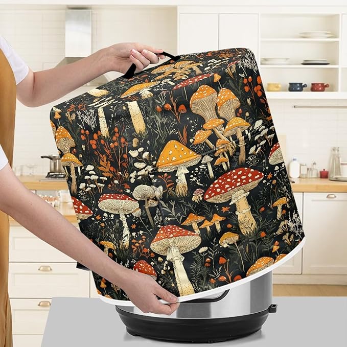 Dust Cover for 6 Quart Air Fryer and Electric Pressure Cooker with Pockets, Washable Cover for Electric Appliance, Portable Small Appliance Covers Accessories Mushroom
