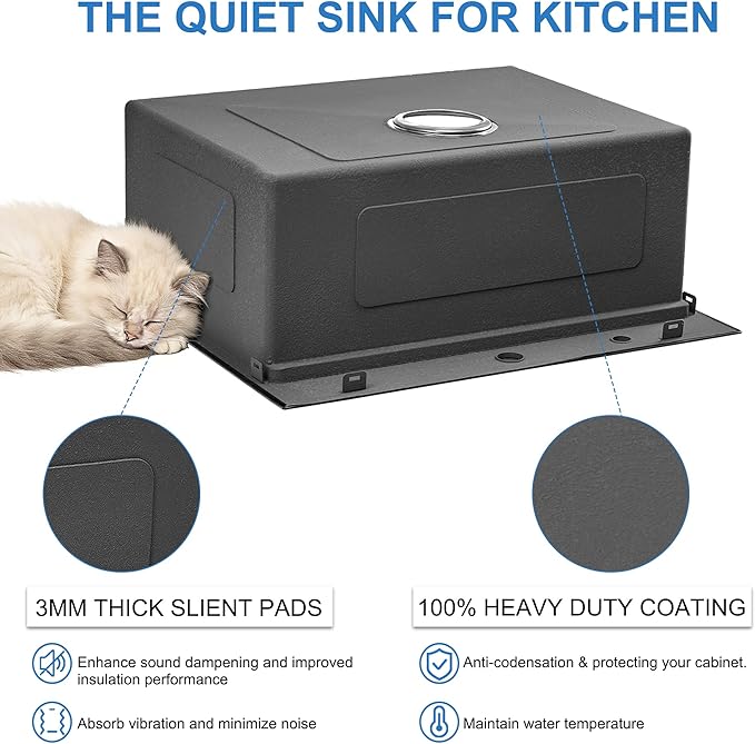 Scamall 25x22x10 Drop In Kitchen Sink Workstation, Nano Black 304 Stainless Steel Deep Single Bowl with Quick Drainage & Tarnish-Free Surface for Bar, Laundry, RV, Includes Accessories