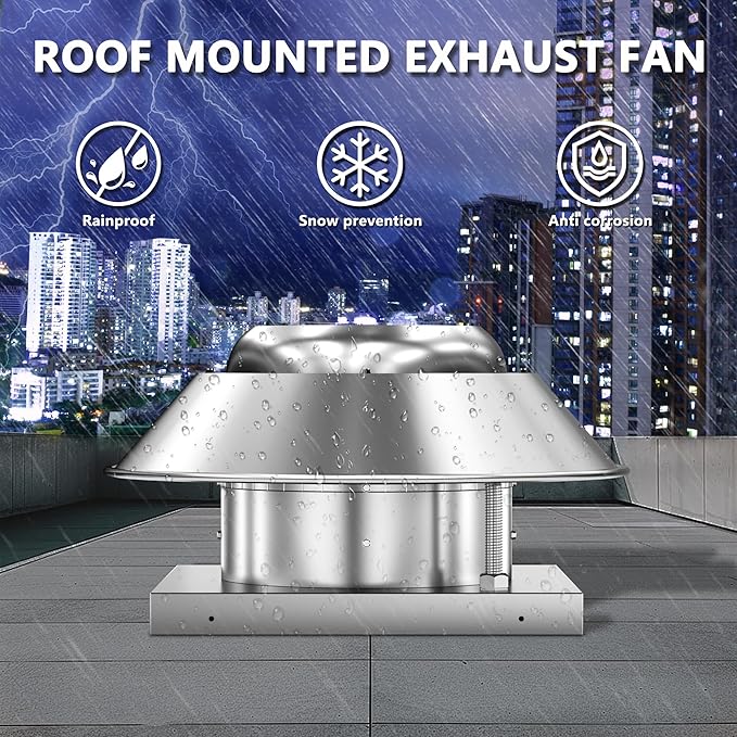 Roof Mounted Exhaust Fan Direct Drive Axial Downblast Exhaust Fan -26" Fan Base, 1/3 HP 2400 CFM 115 Volt Single Phase Motor