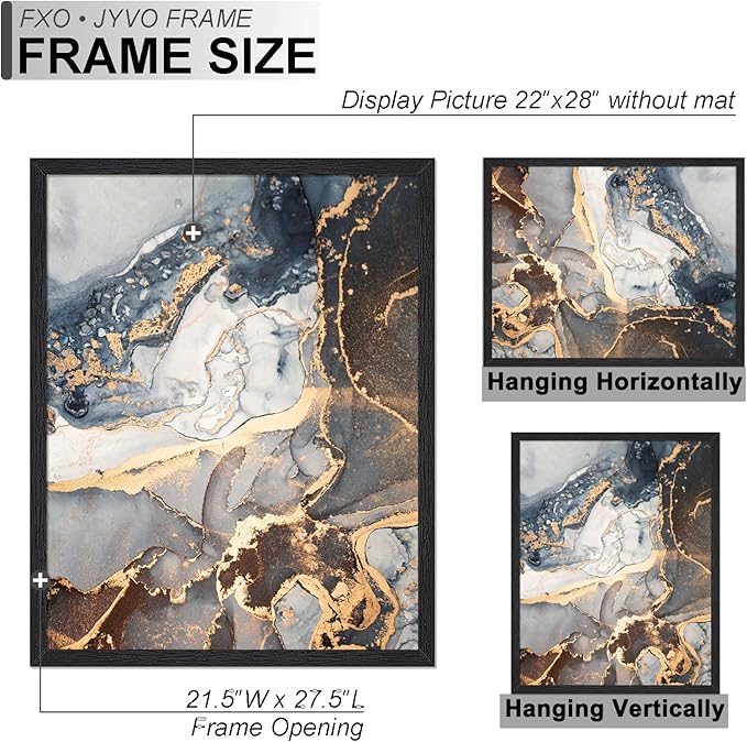 Engineered Wood 22x28 Frame, Black Picture Frame for 22 x 28 Inch Poster Puzzle Photo, Light Weight 22 by 28 Poster Frame with Wood-grain for Wall - 1 Pack/Black/22 x28