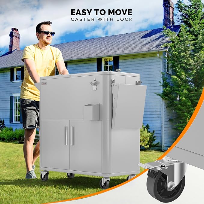 VINGLI Patio Cooler, Ice Chest with Storage Cabinet, Bottle Opener Drainage, Outdoor Cooler for Party, Deck, Pool
