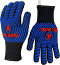 QUWIN BBQ Gloves, Oven Gloves 1472℉ Extreme Heat Resistant, Grilling Gloves Silicone Non-Slip Oven Mitts, Kitchen Gloves for BBQ, Grilling, Cooking, Baking-1 Pair (One Size Fits Most, Black/Blue)