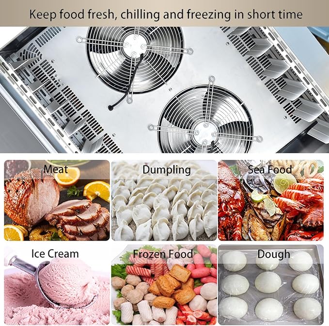 Kolice Commercial Heavy Duty 10 Trays Blast Chiller & Freezer with Food Probe, Lowest temp: -40°F, for Restaurants,Bakerys,Hotels to Preserve Ice Cream,Sea Food,Chicken,Dumpling,Beef,Dough,etc
