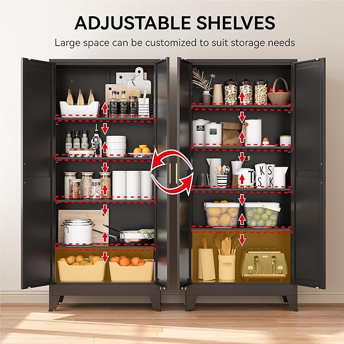 COFaR 71" Modern Pantry Cabinet in Black, 5-Tier Storage Cabinet with Adjustable Shelves, Industrial Steel Cupboard for Kitchen, Office & Living Room Organization