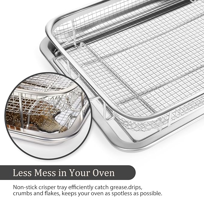 Air Fryer Basket for Oven, Stainless Steel Oven Air Fryer Basket and Tray Set, 2 Pack Air Fryer Pan Rack with 100 Pcs Parchment Papers - 15"x11" & 12.8"x9.6" (15"x11" & 12.8"x9.6")