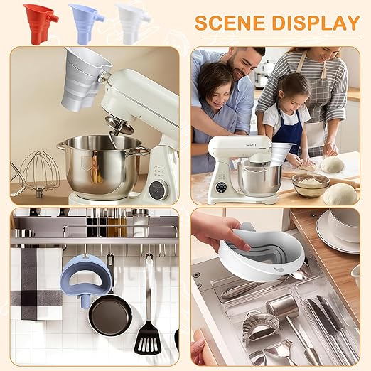 Silicone Foldable Flour Funnel for Kitchen Aid Mixer,Easy Pour No-Mess Attachment,Anti-Splash Accessory,Fits Tilt-Head 4.5–7 Qt (KSM152),Durable Dishwasher-Safe Baking Tool(Red)
