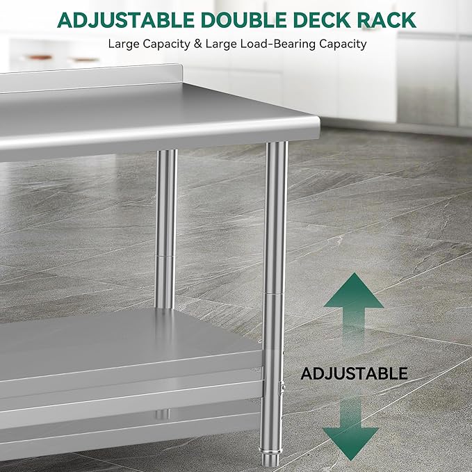 YITAHOME 48" x 24" Stainless Steel Table for Prep & Work with Backsplash, NSF Commercial Heavy Duty Table with Undershelf for Home Kitchen Restaurant Garage Warehouse