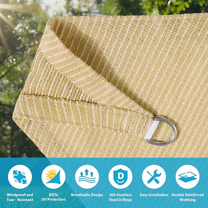 Amagenix Sun Shade Sail 16'X18' Curved Edge Outdoor Shade Canopy Beige Breathable 95% UV Block Shade Cloth for Patio Garden Backyard (We Make Custom Size)