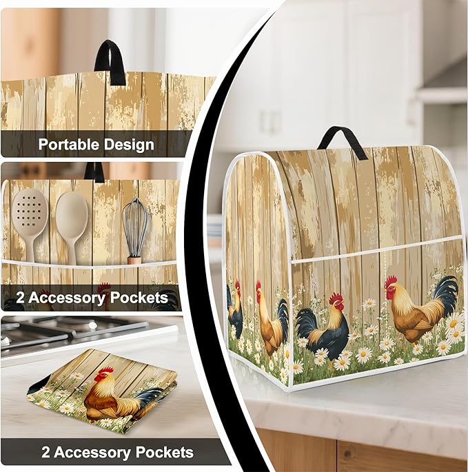 Stand mixer cover with handle and storage bag, reusable and washable, stylish retro floral design, keeps kitchen countertops clean and tidy (fits 6-8 quart mixers).