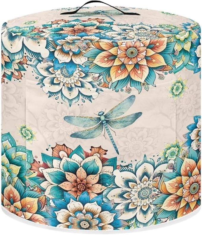 Xoenoiee Boho Mandala Floral Dragonfly Print Kitchen Appliance Dust Cover with Pockets, Electric Pressure Cooker Cover Compatible with Rice Cooker Cover Air Fryer Cover, for 6 Qt Pot