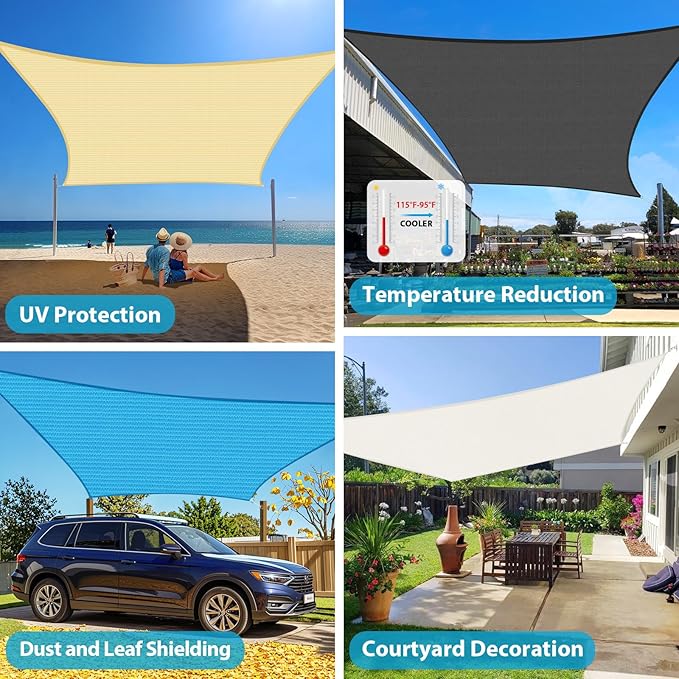 Amagenix Sun Shade Sail 12X26 Curved Edge Outdoor Shade Canopy Beige Breathable 95% UV Block Shade Cloth for Patio Garden Backyard (We Make Custom Size)