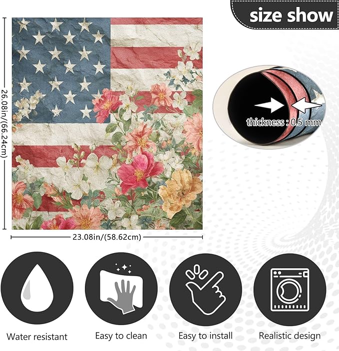 American Flag Flower Dishwasher Magnet Cover Front Door Magnetic Dishwasher Cover Decorative Refrigerator Magnet Covers Dishwashers Magnetic Sticker for Kitchen Home, 23" x 26"