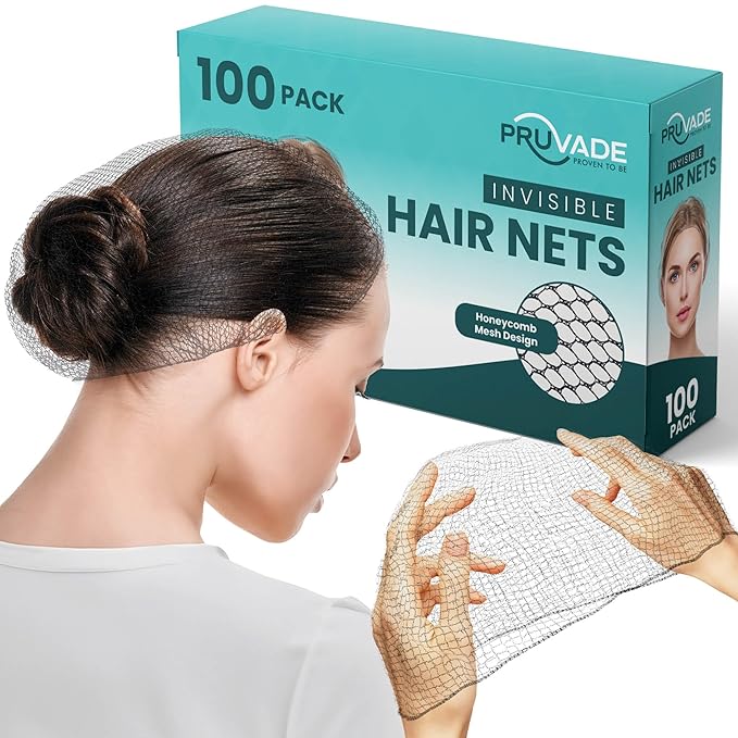 Invisible Hair Nets for Women & Men | Pack of 100 | Elastic 24" Mesh Hair Net for Buns, Long Hair & Short Hair - Hairnets for Ballet Dancers, Sleeping, Wig Storage, Food Service & More