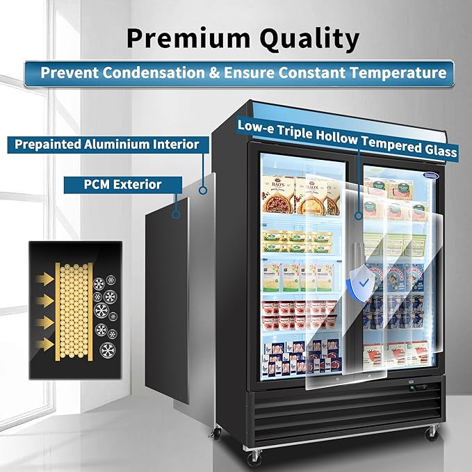 54" Commercial Upright Freezer with 2 Glass Door, 45 Cu.Ft Display Freezer Upright, -8~-1℉, Reach-in Fan Cooling Freezer with 8 Shelves & LED Top Panel for Restaurant Diner Bar, ETL Approved