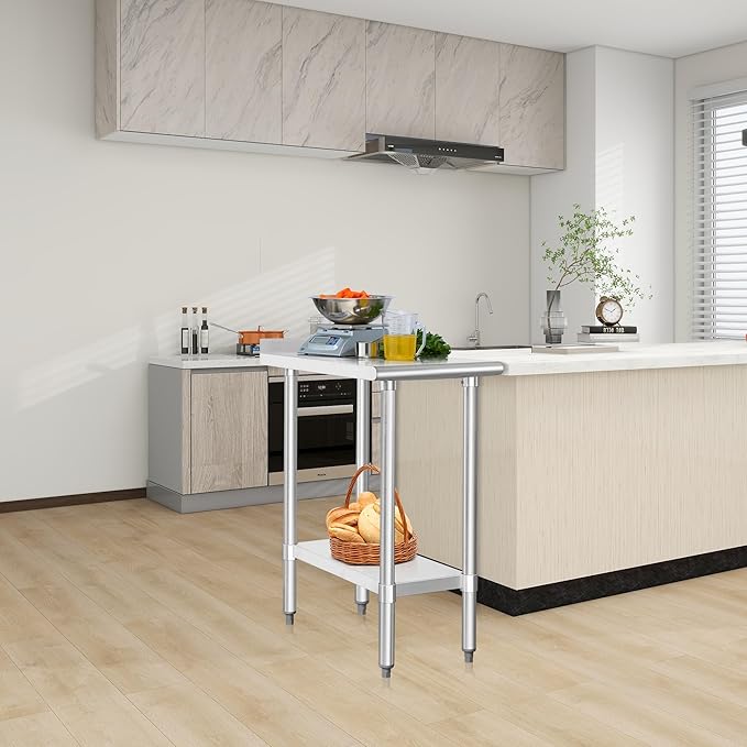HARDURA Stainless Steel Commercial Work Table Prep Work Metal Table 30×15 Inches with Undershelf and 2" Backsplash Heavy Duty NSF 430 for Kitchen Food Prep