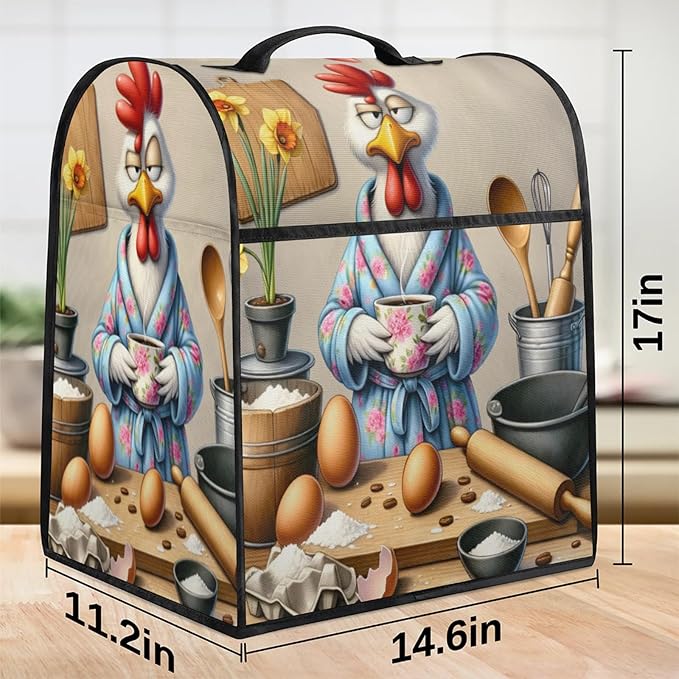 Kitchen Aid Mixer Cover Flower Rooster Funny Stand Mixer Cover Compatible with 6-8 Quarts Stand Mixers, Dust Covers with Zipper Pocket Foldable Washable Kitchen Aid Organizer Bag