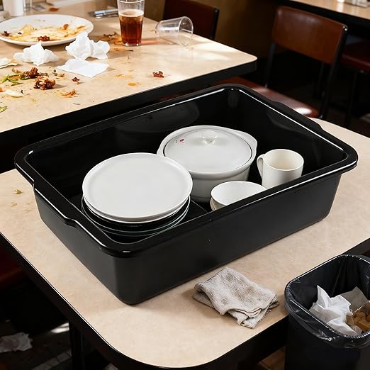 4-Pack 24 L Commercial Bus Box, Plastic Utility Bus Tubs, Black