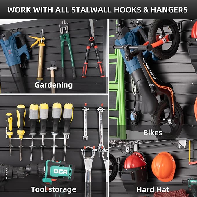 Slat Wall Paneling Garage Wall Organizer, Slatwall Panels Garage Tool Organizer Wall Mount Garage Slat Wall Storage Systems, Slat Board PVC Wall Panels Garage Storage (Black, 8ftx4ft)