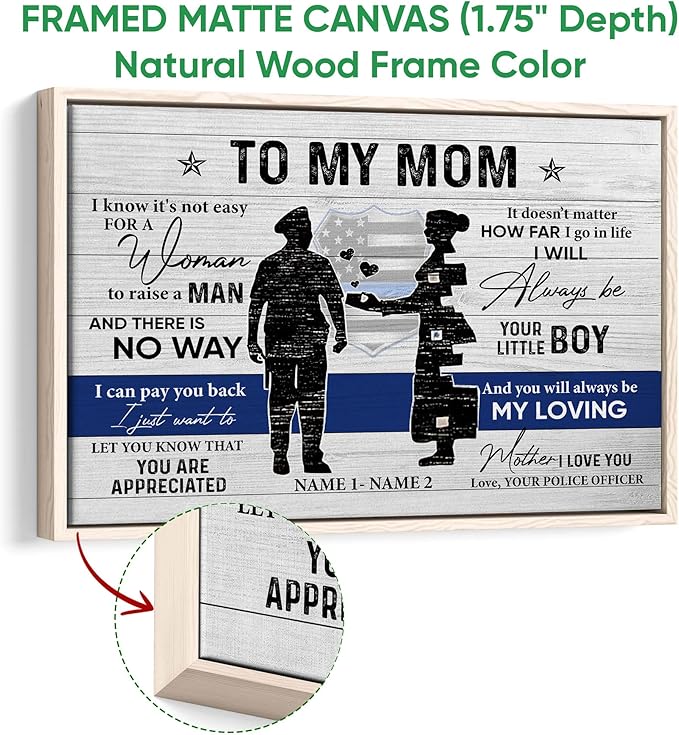 Personalized Police Poster & Framed Canvas, To My Mom You Are Appreciated Home Office Decor, Custom Name Bedroom Living Room Aesthetic Wall Art Gift For Mom, From Son, Mother'S Day Gifts