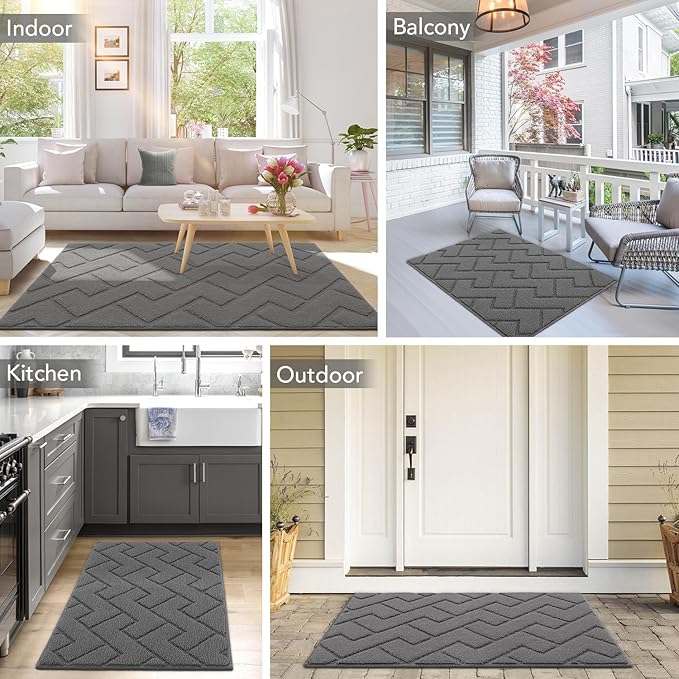 hicorfe Dirt Trapper Indoor Doormat,20"x48" Welcome Door mat,Non Slip Backing Washable Door Mats,Absorbent and Resistant Low-Profile Entrance Inside Floor Mat for Front Back Door,Entryway (Grey)