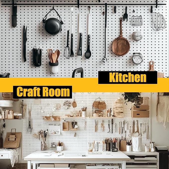 Peg Board, 8 Pack Metal Pegboard Panels with 50 Hooks, White Pegboards Wall Organizer, Peg Board for Walls Home, Garage Tool Storage, Office Organization, Craft Room,Christmas Gifts