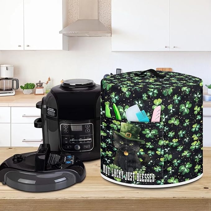 Green Shamrock Pattern Kitchen Appliance Dust Cover with Pockets, St. Patrick's Day Electric Pressure Cooker Cover Compatible with Crock Pot, Rice Cooker Cover, for 8 Qt Pot