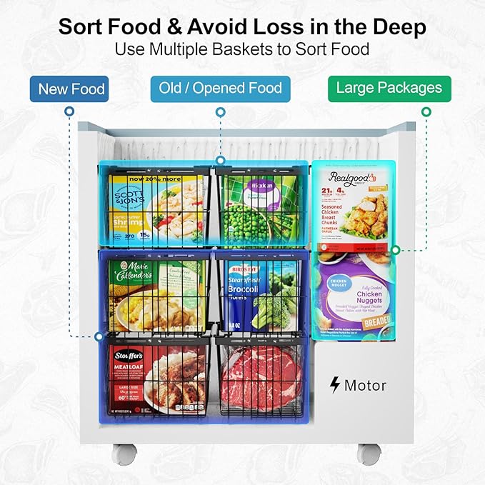 iSPECLE Freezer Organizer Bins - 3 Pack with Freezer Inventory List Board, Adjustable Width for 5 to 7 Cu.Ft Chest Freezers, Stackable Deep Freezer Bins, Assembly Required, Black