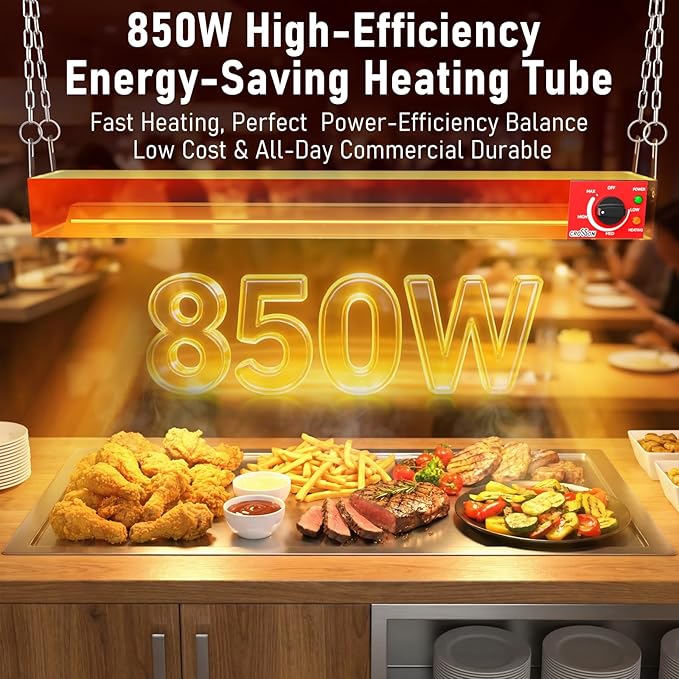 Electric Food Warmer with German EGO Thermostat - 36 Inch Large Heating Area, Dual Installation Options, 850W Energy-Saving, Easy Operation for Buffets & Parties