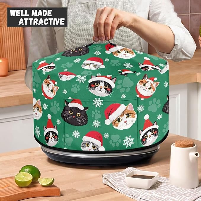 Cute Cats Christmas Hat Print Oval Slow Cooker Dust Cover Protective with 6-8 Quart Slow Cooker Recyclable and Practical Crock Pot Cover for Kitchen Appliances Christmas Decor