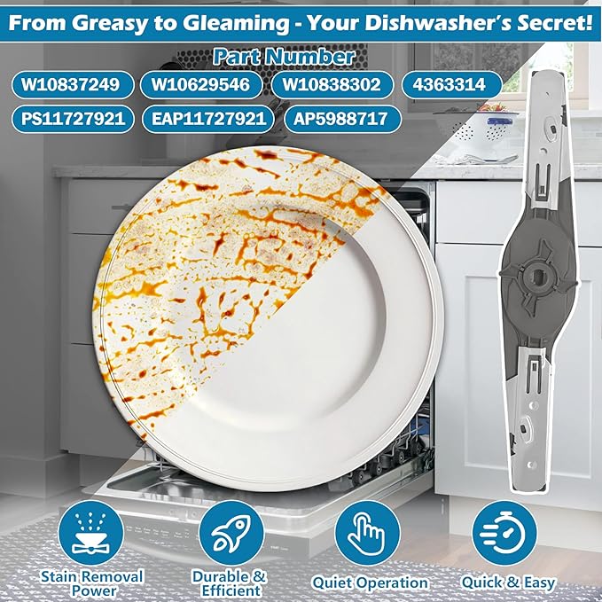 BigHead W10837249 Dishwasher Lower Spray Arm Replacement for Whirlpool Dishwashers Spray Arm, Replaces W10629546 AP5988717 PS11727921 W10838302, Fit Models WDT750SAHZ0 WDTA50SAHZ0 WDT970SAHZ0
