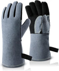 OZERO 932°F Heat Resistant Mig/Stick Welding Gloves 14 inches Cowhide Leather - Long Sleeve and Insulated Lining Barbecue Glove for Tig Welder/Grilling/Oven/Stove Black-gray